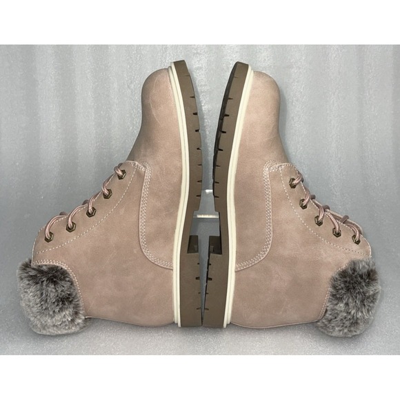 Thereabouts London Hiking Combat Boots Pink w/ Fur Lace Up Big Girls Size 5 NEW - Picture 13 of 15